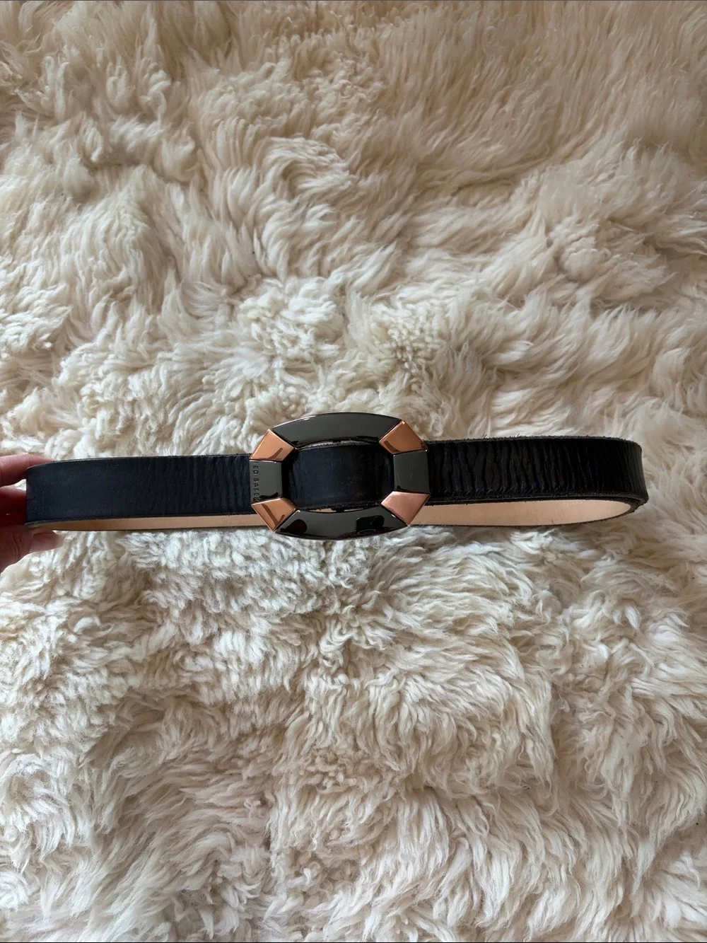 Ted Baker London Black Leather Belt with Gold-Tone Buckle